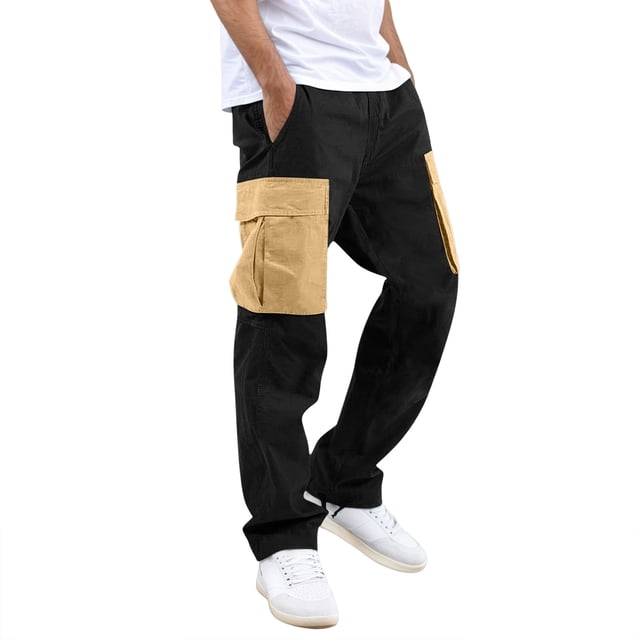 Men's Cargo Work Pants Straight Fit Casual Adjustable Hem Daily Wear Comfortable Loose Fit Jogger Trousers with Drawstring