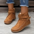 thumbnail image 2 of Bottines pour Femmes Confortables Couleur Unie à Franges Grande Taille Décontractées Mi-Cylindriques Tête Ronde Style Western, 2 of 9