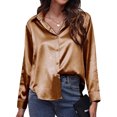 thumbnail image 1 of Innerwin Tops Lapel Neck Women Shirts Work Button Down Single Breasted Blouse Brown L, 1 of 7