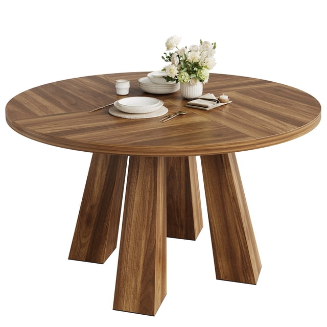 Dining Table for 4, 47 Inch Kitchen Table, Round Dining Room Table with Sturdy Base for Dining Room, Kitchen