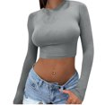 thumbnail image 1 of Yuyuzo Hauts de Sortie pour Femmes Chandails à Manches Longues Col Rond Crop Top Décontracté Ajusté T-Shirts Basiques, 1 of 5