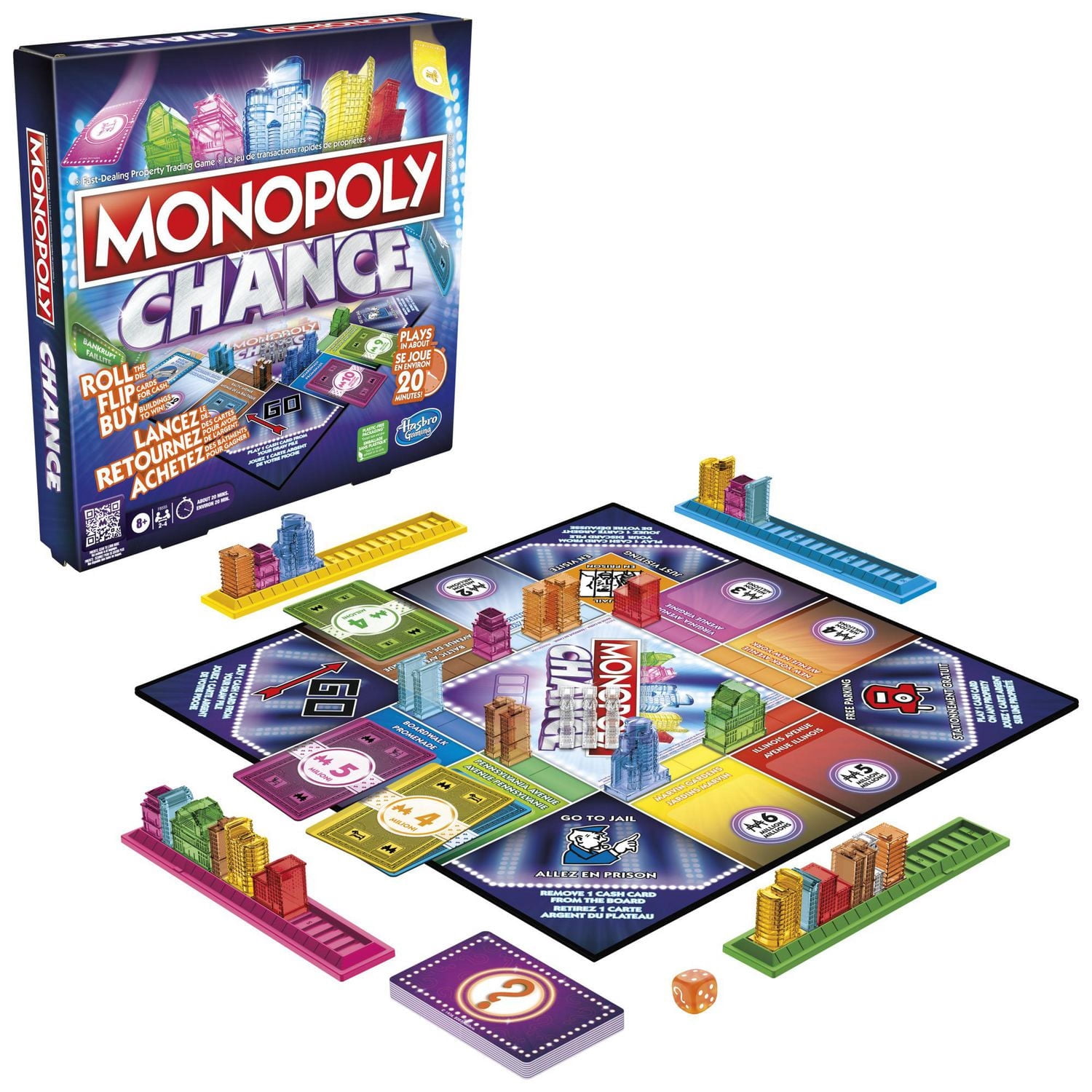 Monopoly Chance Board Game, Fast-Paced Monopoly Family Game for 2-4 Players, 20 Min. Average