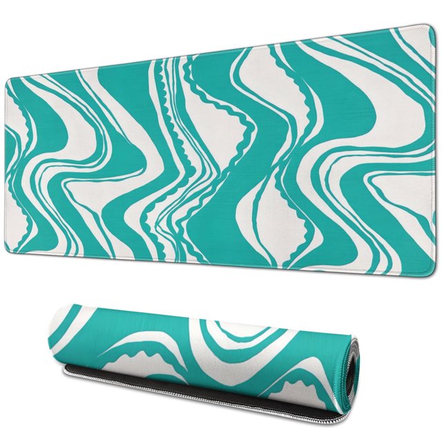 Artistic Blue & White Wave Design Gaming Mouse Pad - XL, Non-Slip Rubber Base, Stitched Edges