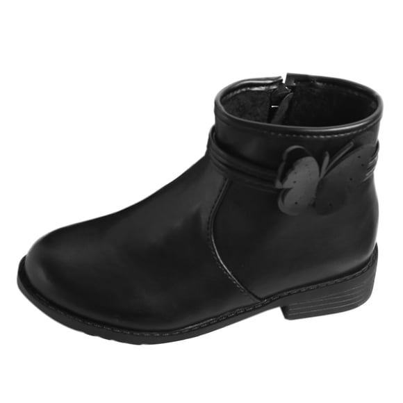 MEZZALL Girls Butterfly Decor Zip Side Boots Western Boots Kids Ankle Boots Girls Low Heel Riding Booties With Zipper Leisure Toddler Shoes, Black, 9-9.5 Years