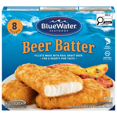 BlueWater Seafoods Beer Battered Fish, Wild Caught Pollock, 450 g