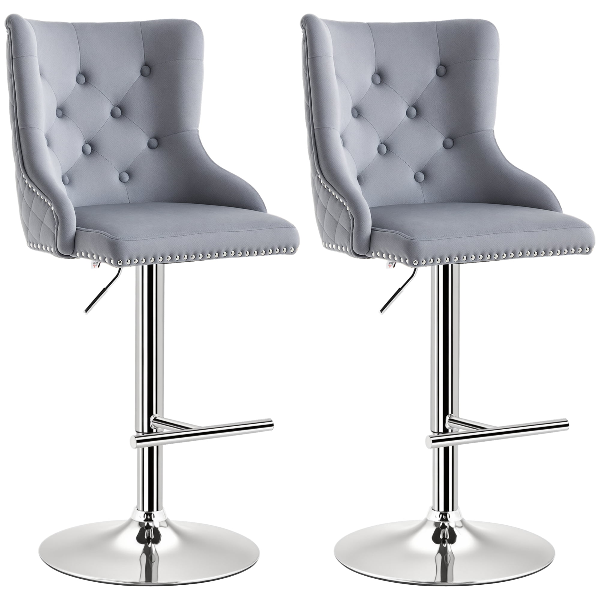 HOMCOM Adjustable Bar Stools Set of 2, Swivel Bar Chairs w/ Footrest, Grey