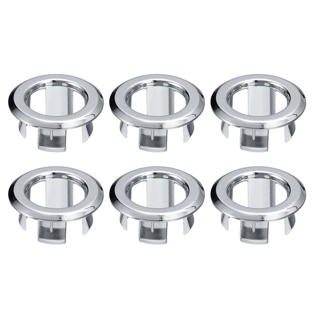 Unique Bargains 6Pack 24mm Sink Trim Overflow Cover Ring Hole Insert in Round Caps Silver