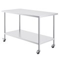 thumbnail image 1 of KFFKFF Silver Commercial Kitchen Workstation, 30 x 60 x 38 Inch, Stainless Steel, Equipped with 4 Casters, 3 Height Settings, Robust Food Preparation Table for Restaurant Use, 1 of 9
