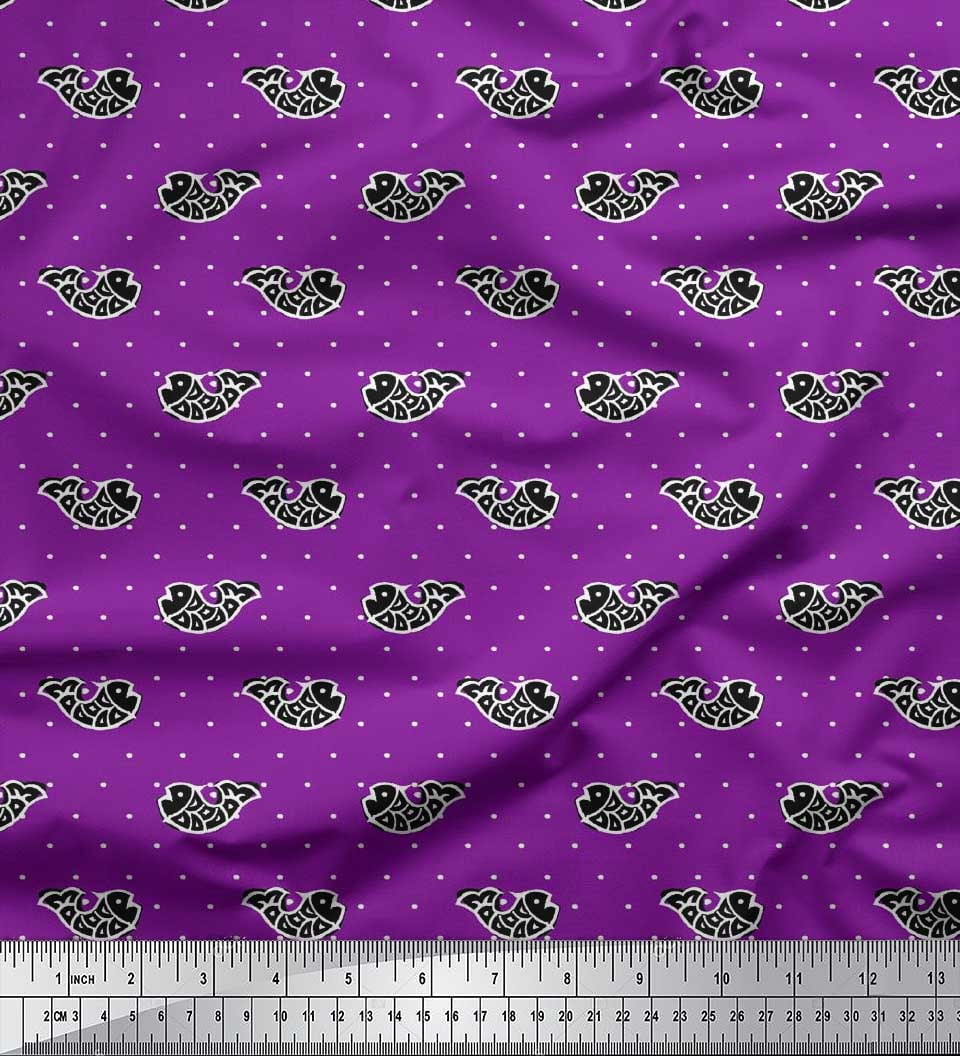 Soimoi Cotton Voile Fabric Fish Block Printed Fabric 1 Yard 56 Inch Wide