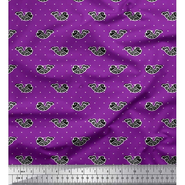 Soimoi Rayon Fabric Fish Block Print Fabric by The Yard 56 Inch Wide
