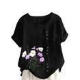 thumbnail image 3 of QATAINLAV Chemises en Lin et Coton pour Femmes Décontractées Amples à Manches Courtes Blouse Boutonnée Surdimensionnée à Col Rond Tunique Graphique T-Shirts Hauts d'Été de Plage Noir TTTTG, 3 of 5