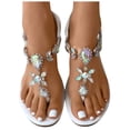 thumbnail image 1 of Flat Sandals for Women T-Strap Transparent Elastic Flash Rhinestone Decor Colorful Dressy Wedding Slip on Non Slip Summer Flip Flops Thong Sandals Beige, 1 of 8