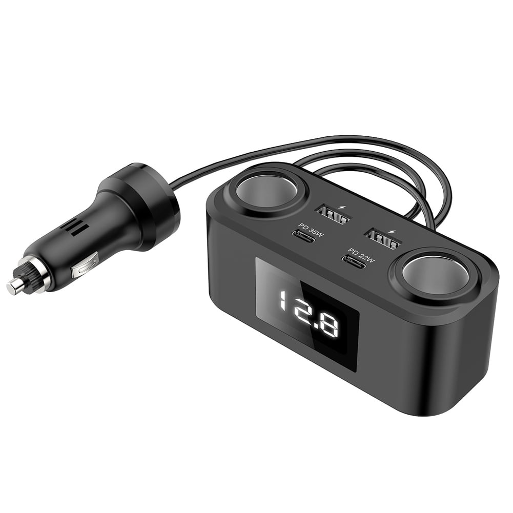 Car Chargers PD+QC3.0 Quick Charge Adapter 2-Socket Power Splitter 12-24V with LED Voltage Detection for