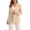 thumbnail image 1 of INSPIRE CHIC Women's Jacket Notched Lapel Double Breasted Padded Shoulder Blazer XS Apricot-Solid, 1 of 6