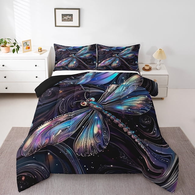Erosebridal Ensemble de Literie Libellule de Rêve, Couette Marbrée Esthétique, Décoration de Jardin Printanier, Réversible 2 Pcs, Respirant