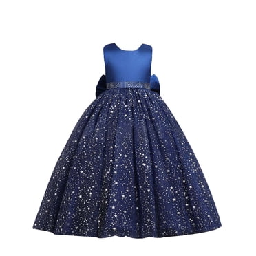 Girls Princess Gala Dress Long Tulle Sequin Bow Dress Birthday Party Dress