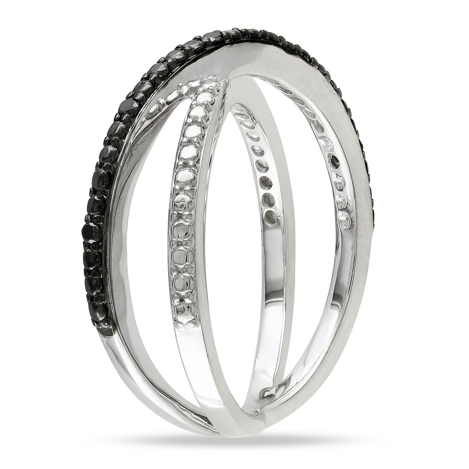 Miabella Black Diamond Accent Sterling Silver Crisscross Ring