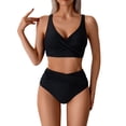 thumbnail image 2 of Weiqiqre 2 Piece Swimsuit for Women Twist Front Tie Back 2 Piece Bathing Suit V Neck Ruched Swimsuits Bikinis, 2 of 6
