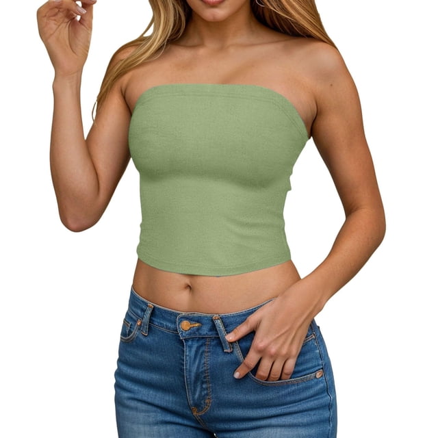 Weiqiqre Spring+Tops+for+Women Strapless Crop Tops Basic Backless Sleeveless Bandeau Going Out Cute 2025 Summer Clothes