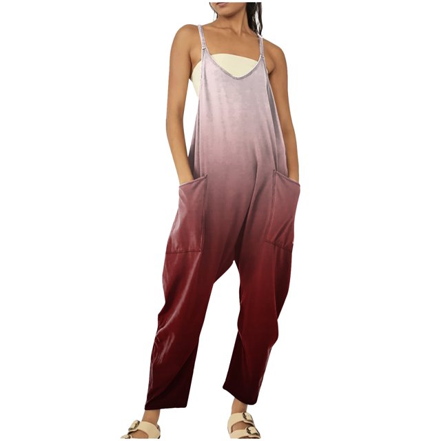 B91xZ Combinaison Vintage à Bretelles Réglables pour Femmes, Jambes Larges, Solide, Polyester, Sans Manches, TG