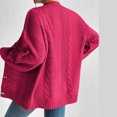 thumbnail image 5 of WRKEKC Women's Knit Cardigan Solid Color Button Front Long Sleeve Open Front Cozy Sweater for Fall Winter Layering Red L, 5 of 5