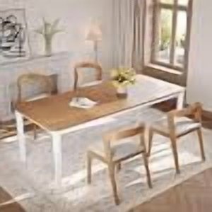 Industrial Table à manger pour 6-8, Plateau en bois rectangulaire avec jambes en métal, Table à dîner moderne ferme pour cuisine, Salle à manger, Salon, Bureau,Blanc+naturel