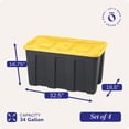 thumbnail image 4 of Homz Conteneur de Stockage Durable de 34 Gallons avec Couvercle, Noir/jaune (Lot de 4), 4 of 9