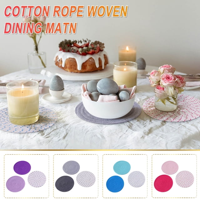 Iumwxz Potholders Set Trivets Set Cotton Thread Weave Hot Pot Holders Set (Set of 3) Stylish Hot Mats,Spoon for Cooking and Baking By Diameter 7 Inches Kitchen Utensil Set Blue Cotton Reduced Price