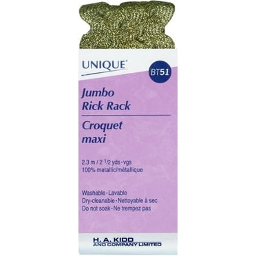 UNIQUE Jumbo Rick Rack Polyester 10 mm (0.39 in) × 2.3 m (3/8 in × 2.5 yd), Metallic Gold