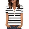 thumbnail image 1 of Chemise à Manches Courtes à Col en V pour Femmes, Haut Imprimé en Polyester avec devant à Boutons, Longueur Régulière, Coupe Amincissante Échancrée, Noir, P, 1 of 9