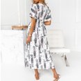 thumbnail image 4 of Pompotops Femmes Casual V-Cou Épissage Manches Courtes Impression Robes Cheville, 4 of 6