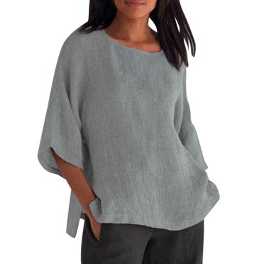 JIRNDf Hauts pour Femmes T-Shirts d'Été Tendance Col Rond Imprimé Floral Tunique en Lin Ample Blouse Décontractée Gris XXXXXL