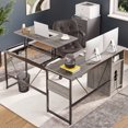 thumbnail image 2 of Bestier Versatile 60 Inch L-Shaped Standing Desk, Lift Top Corner Desk Extending to 95 Inches with Storage Cabinet and Hooks for Home Office, Washed Gray, 2 of 9