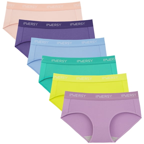 INNERSY Culottes pour Femmes en Coton Style Hipster, Culottes à Grand Ceinture pour Femmes, Lot de 6 (Très Grand, Clair)
