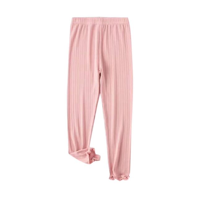 ShomPort Pants for Girls Full Length Stretchy Lightweight Ruffle Trim Ribbed Casual Trousers Smoothing Plain Cozy Pajama Pants