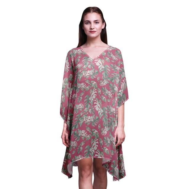 Bimba Feuilles Courte Caftan Robe Midi Plage Maillot de Bain Couvre-Maillot WomensKaftan-4X-5X
