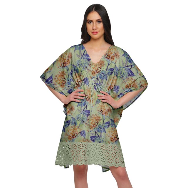 Moomaya Robe Courte de Caftan de Plage, Robe de Couverture Imprimée, Kaftan pour Femmes, Tenue de Plage, Couverture