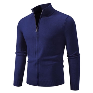 hotojiny Men's Cardigan Sweaters Full Zip up Stand Collar Slim Fit Casual Knitted Sweater Plain Long Sleeve Work Golf Tops