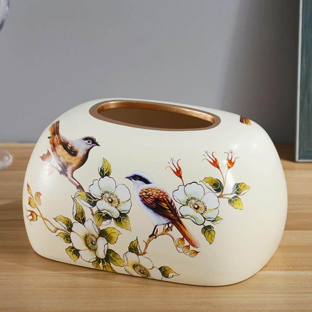 ziyahi Elegant Tissue Box Cover Organizer for Office Desk and Table Countertop Bird Flower