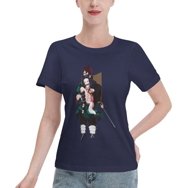 T-Shirt Basique à Manches Courtes pour Femmes Demon Slayer : Tanjirou et Nidouzi