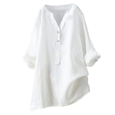 Leutsin Women's V-Neck 3/4 Roll Sleeve Loose Button Tunic Shirts Summer Shirts Blouse