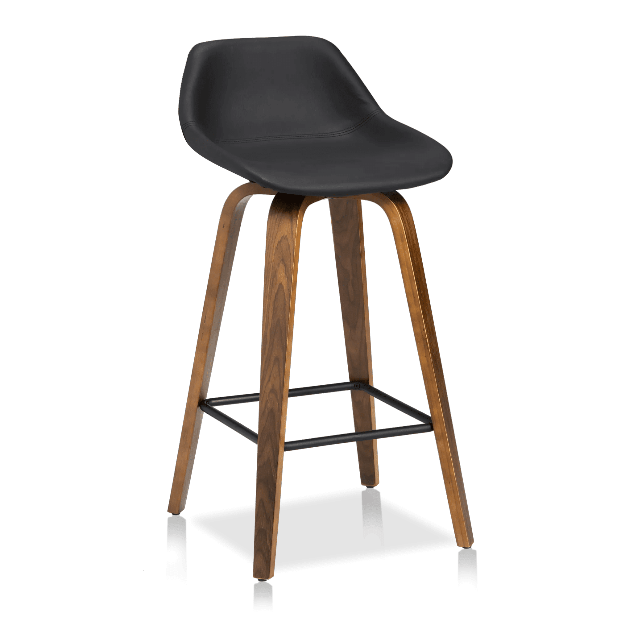 Bouclair Black Faux Leather and Walnut Wood Bar Stool