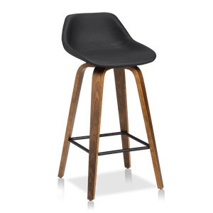 Bouclair Tabouret de bar en cuir noir et noyer