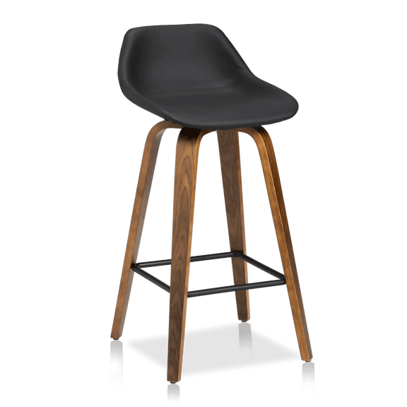 Bouclair Tabouret de Bar en Similicuir Noir et Bois de Noyer