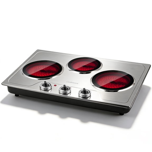 CUSIMAX Total 1800W Plaque de Cuisson en Céramique à Triple Brûleur Lent Infrarouge – Cuisinière de Comptoir Portative en Acier Inoxydable pour une Cuisson Rapide et Écoénergétique
