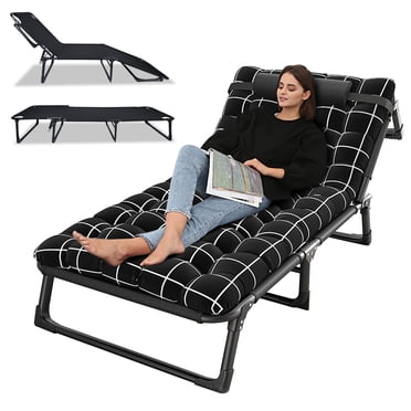 Camping Cot, Adjustable 4-Position Adults Reclining Folding Chaise with Pillow, Outdoor Lounge Chair Sleeping Cot Bed, Perfect for Office, Pool, Beach, Patio