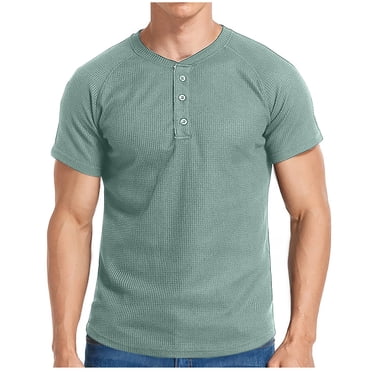 cfhntfmh T-Shirts Henley à Manches Courtes pour Hommes Été Couleur Unie T-Shirts Extensibles T-Shirt à Boutons Hauts Décontractés Basiques