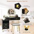 thumbnail image 4 of Patiojoy Bedroom Makeup Vanity Dressing Table Stool Set with 3 Colors Lighted Mirror Large Storage Cabinet Drawer Black, 4 of 7