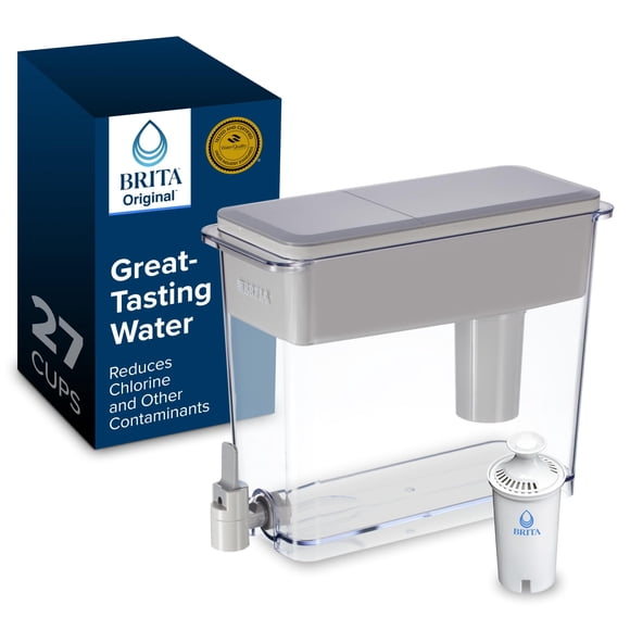 Brita TG Distributeur de Filtre à Eau pour Robinet et Eau Potable avec 1 Filtre de Remplacement, Capacité de 27 Tasses, pour Hommes et Femmes, Sans BPA, Gris