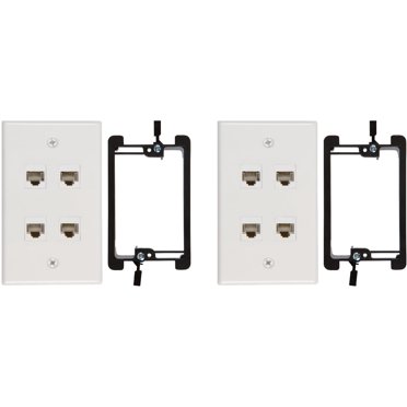 Buyer's Point Plaque Murale Cat6 à 4 Ports, Femme-Femme avec Support de Montage à Basse Tension à Gang Unique, Lot de 2, Blanc, 4 Ports